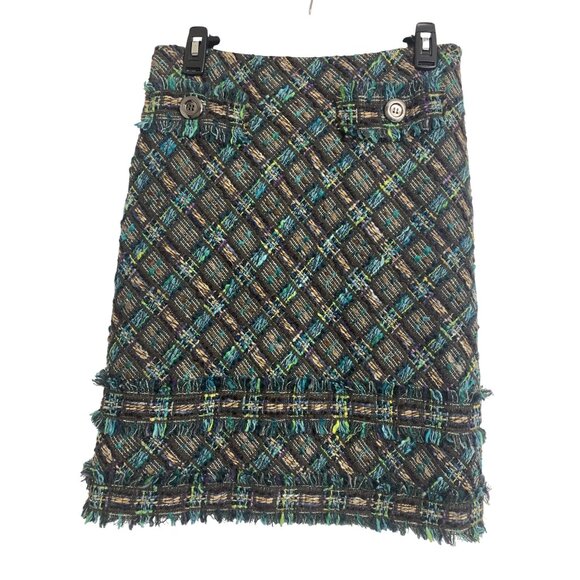 Per Se Dresses & Skirts - Per Se Woven Plaid Midi Skirt Gray Teal Wool Silk Blend Lined Size 4